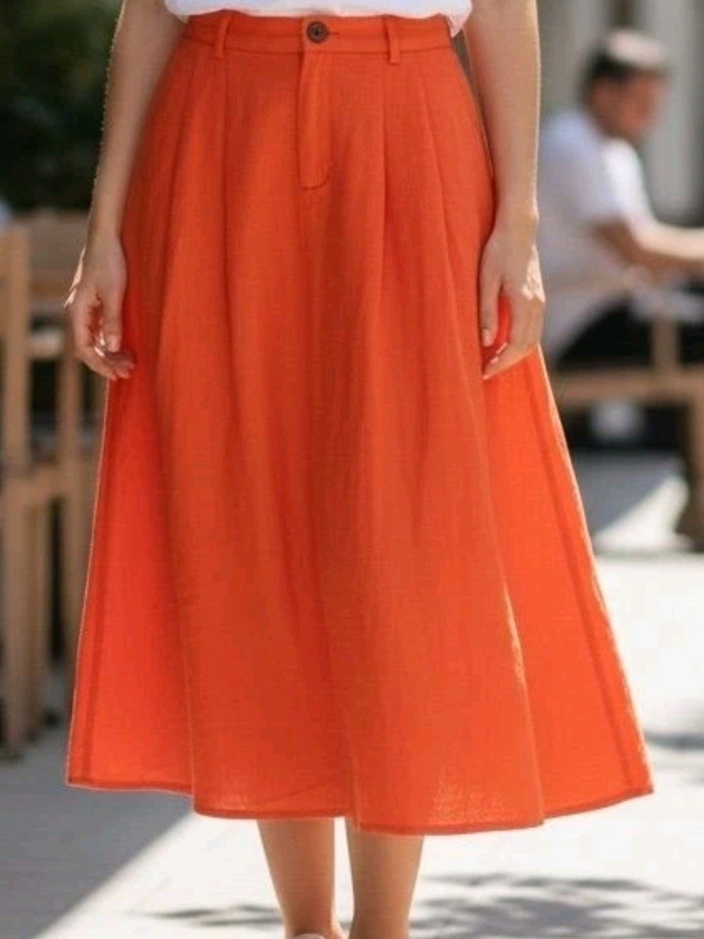 A New Day Bright Orange Midi A-Line Skirt, Belt Loops And Side Pockets, XS
